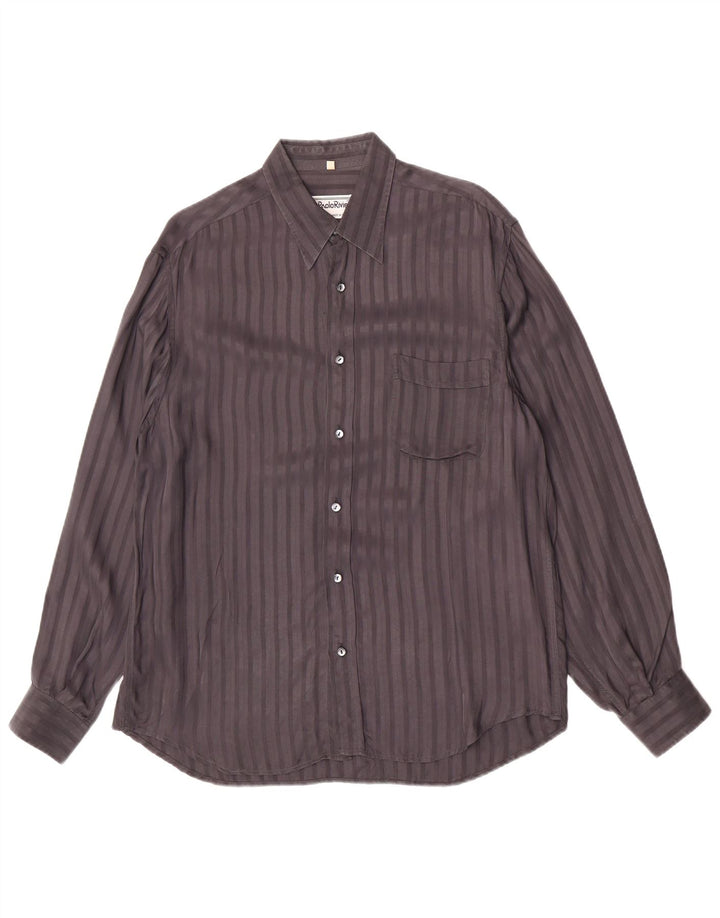 Camicia Vintage da Uomo in Cupro Classico a Righe Grigio Medio