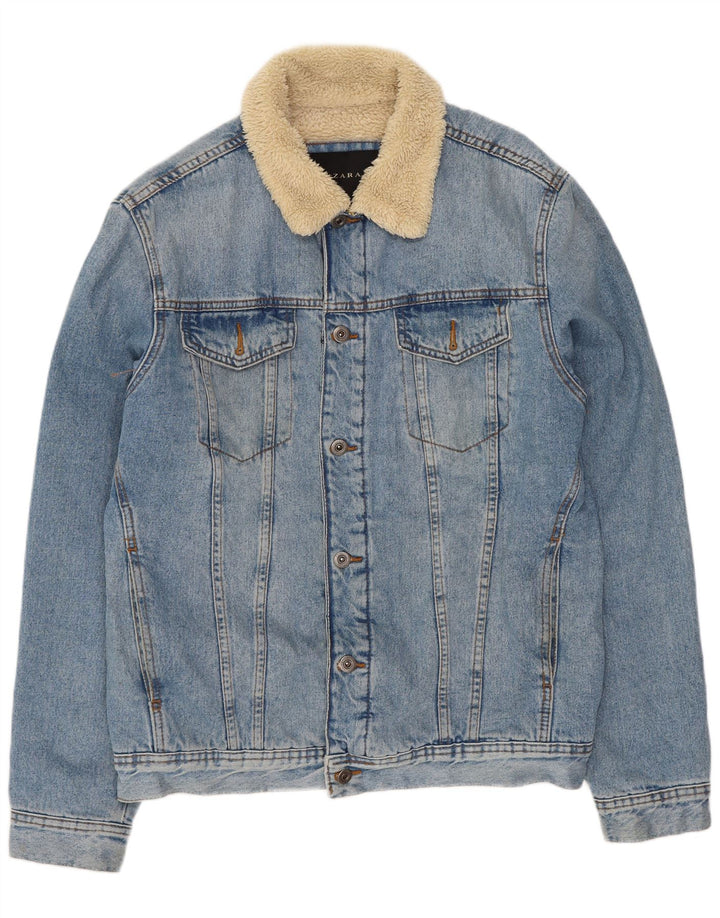 Giacca Zara da uomo in denim sherpa UK 40 grande blu