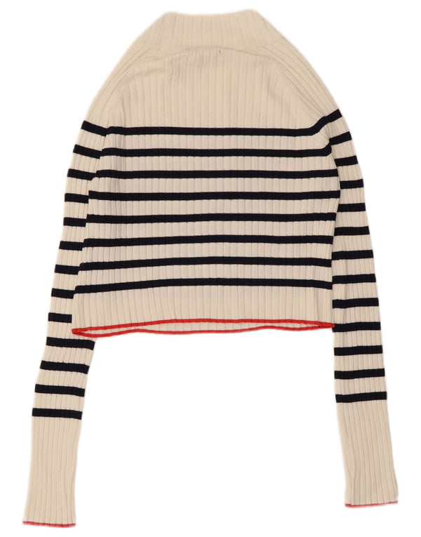 Maglione corto da donna Zara con collo dolcevita UK 12 a righe bianche medie
