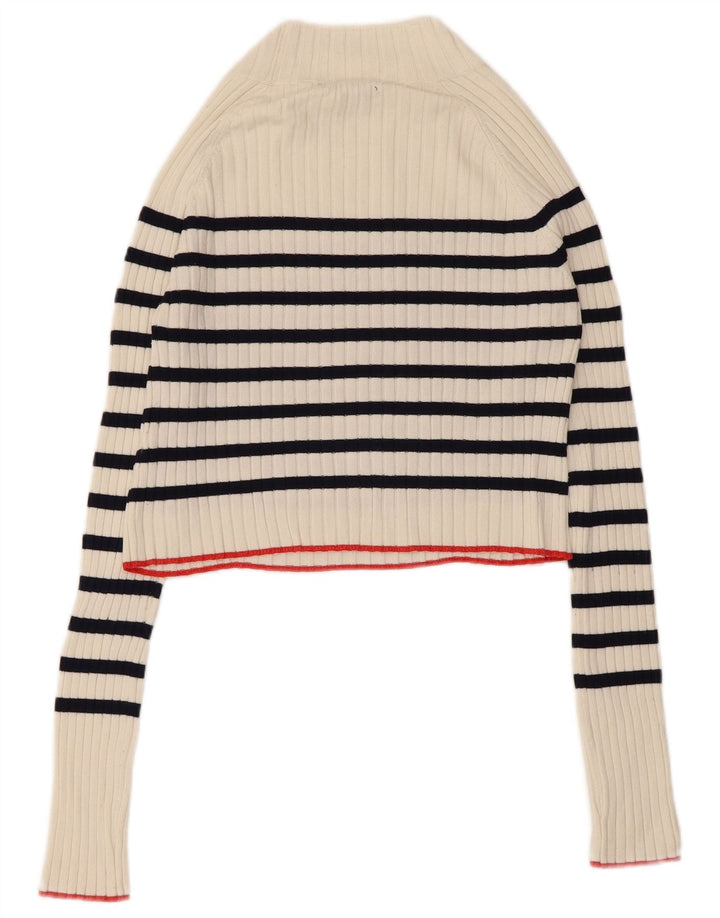 Maglione corto da donna Zara con collo dolcevita UK 12 a righe bianche medie