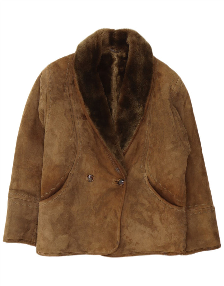 Giubbotto in shearling vintage da donna IT 42 medio color kaki