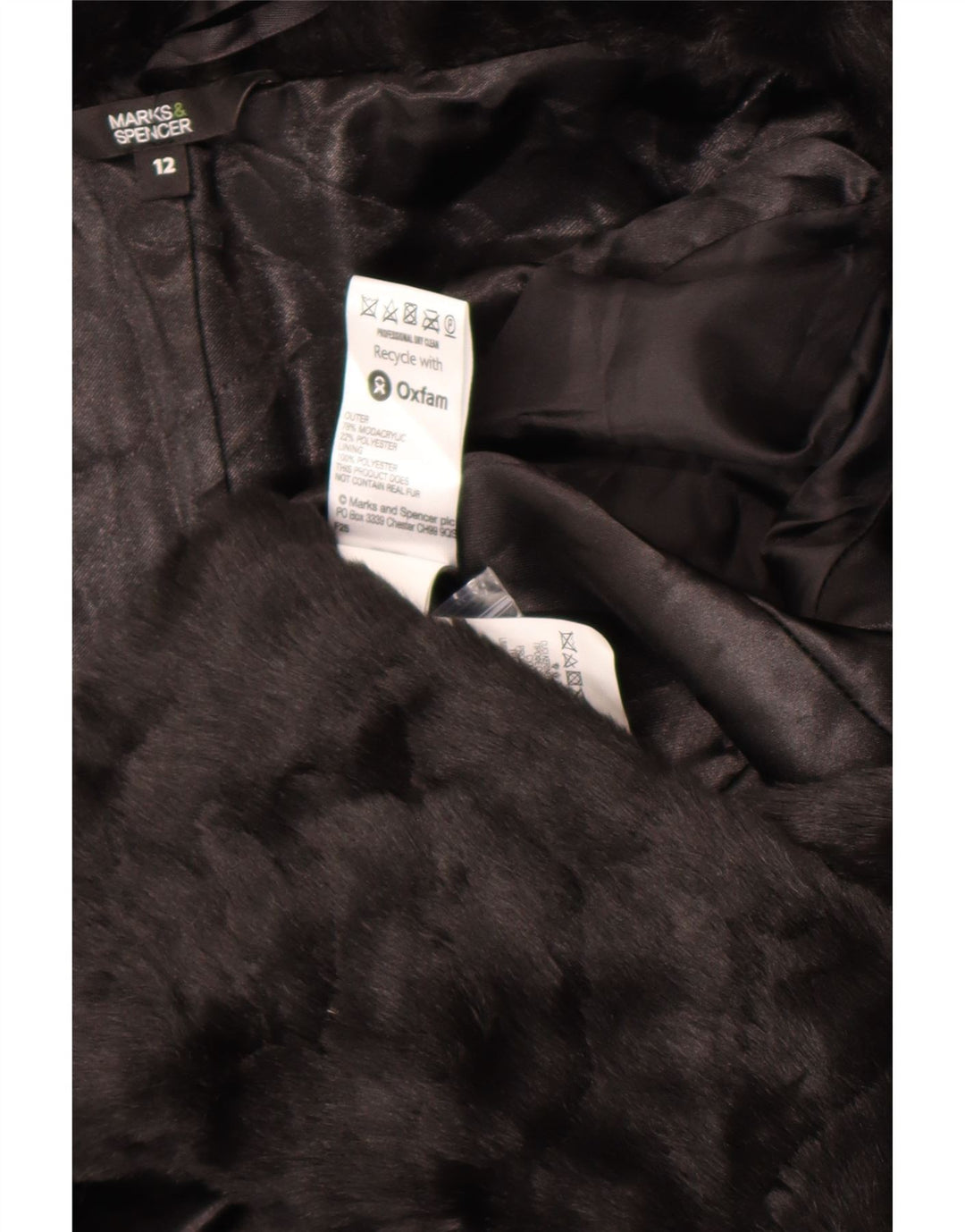 Giacca in pelliccia sintetica da donna Marks & Spencer UK 12 modacrile nero medio