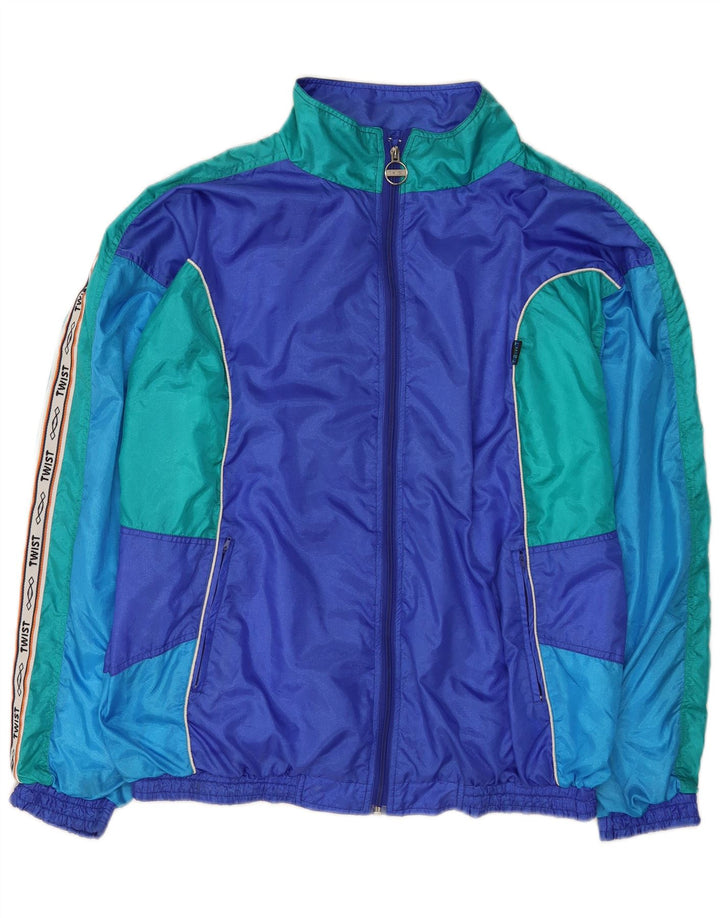 Tuta intera vintage da uomo con grafica, grande, in poliammide color block blu