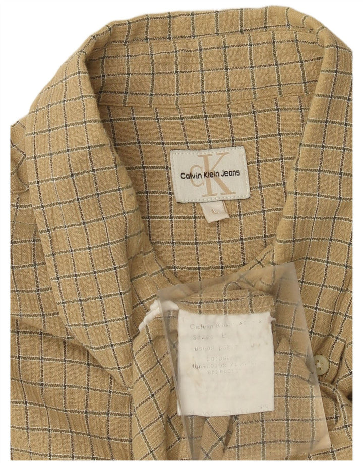 Camicia da uomo Calvin Klein grande cotone a quadri beige