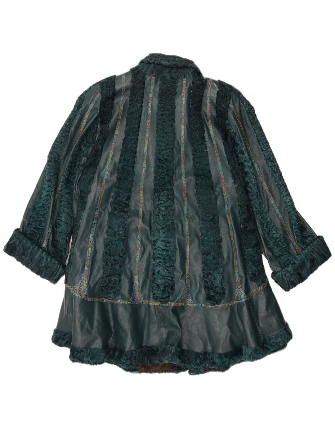 Cappotto vintage in pelle con pelliccia da donna UK 22 3XL Verde
