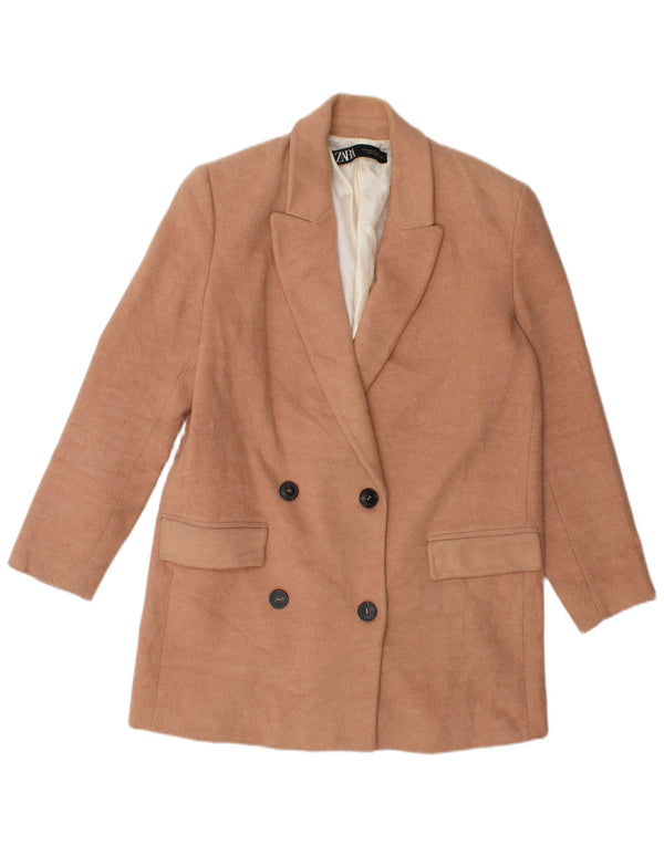 Zara Womens Oversized Double Breasted Coat UK 6 XS Pink Cotton