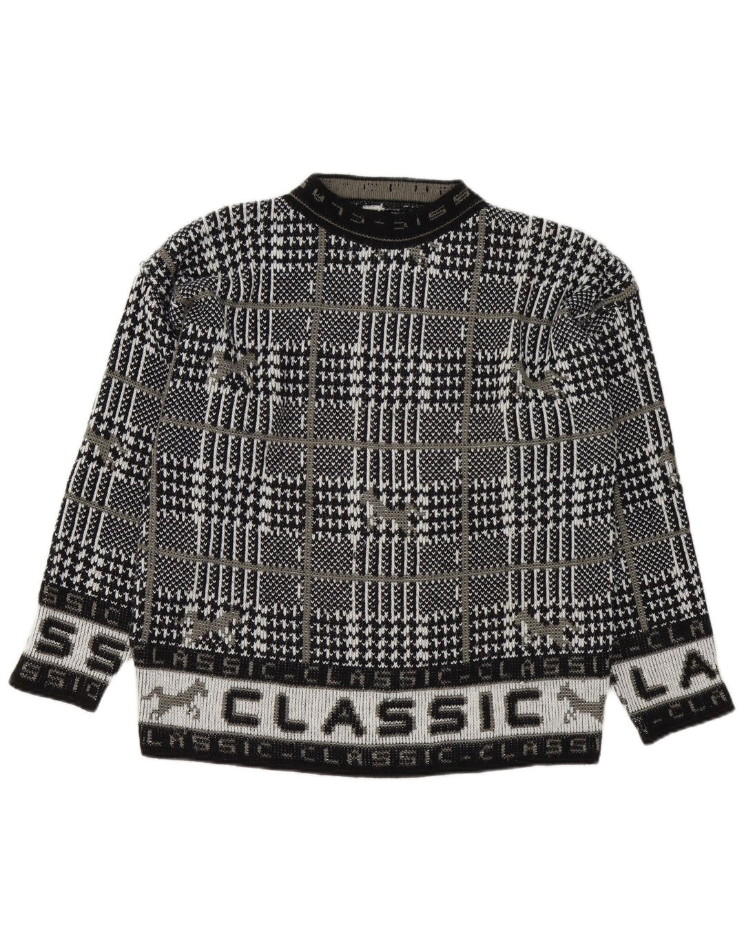 Maglione maglione girocollo con grafica vintage da uomo, grande motivo a quadri neri