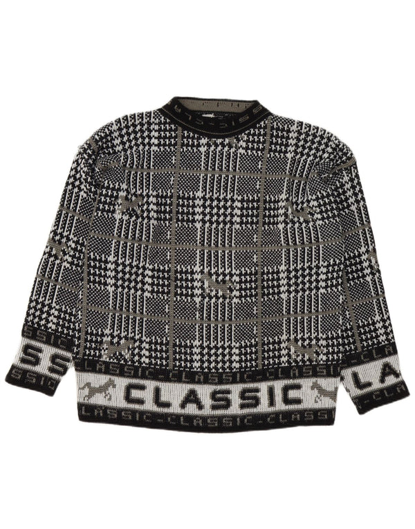 Maglione maglione girocollo con grafica vintage da uomo, grande motivo a quadri neri