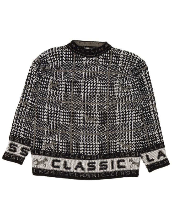 Maglione maglione girocollo con grafica vintage da uomo, grande motivo a quadri neri