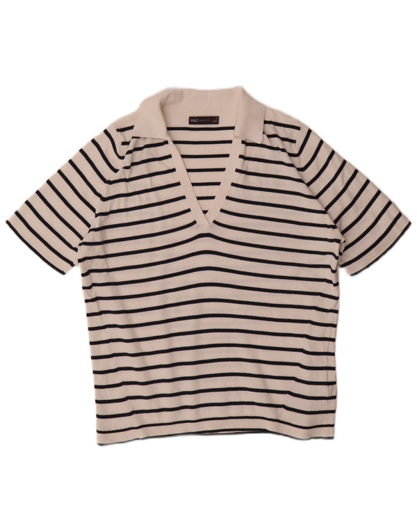 Polo da donna Marks & Spencer UK 18 XL cotone a righe bianche