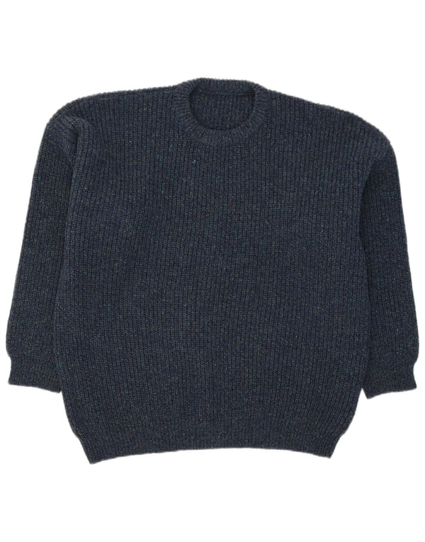 Maglione maglione girocollo vintage da uomo XL blu navy