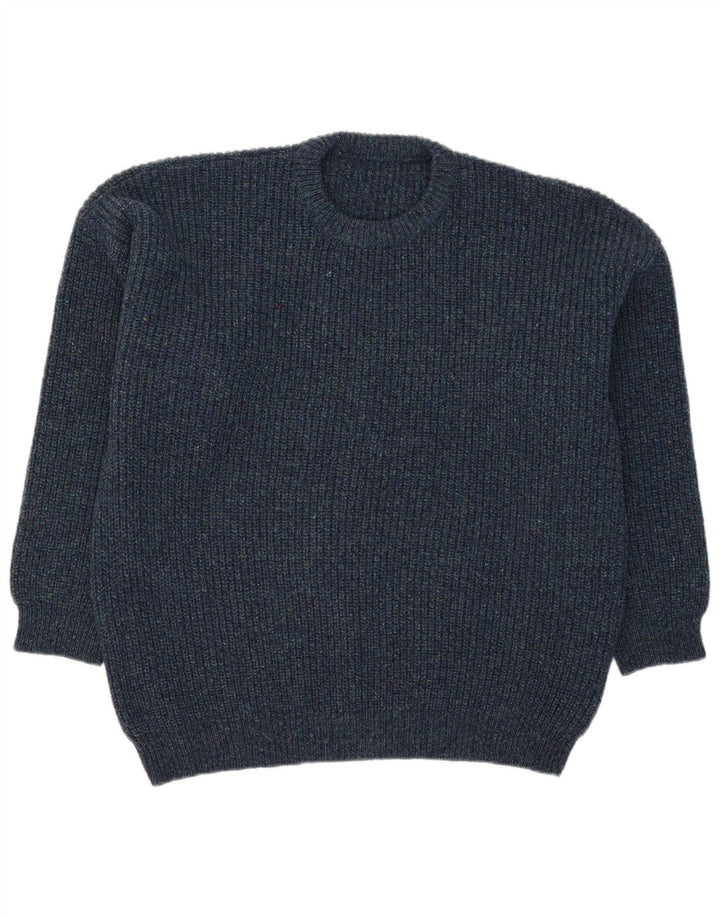 Maglione maglione girocollo vintage da uomo XL blu navy