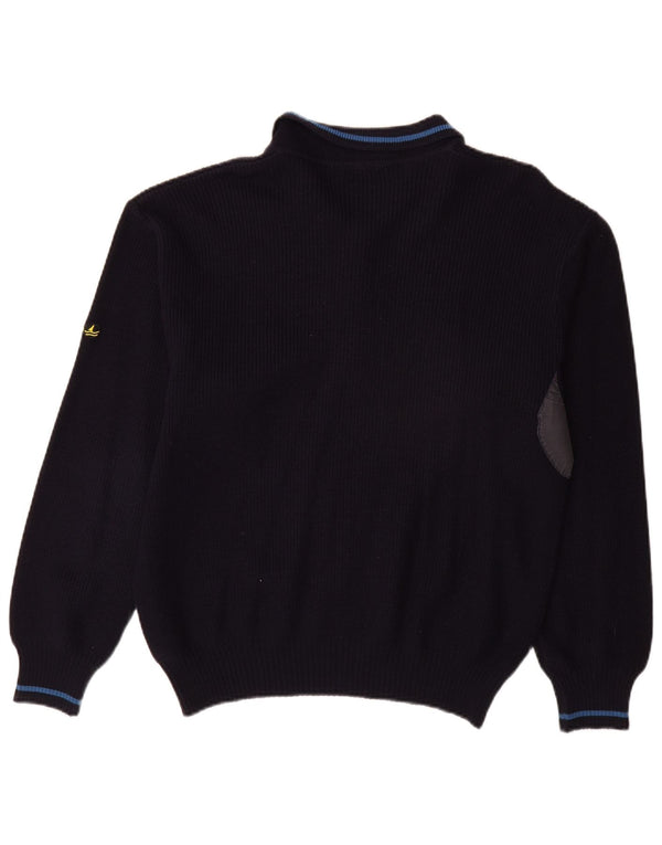 NAVIGARE Maglione da uomo con collo a polo grande in lana blu navy