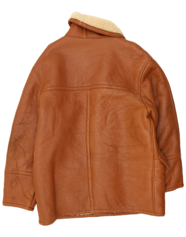 Giacca vintage in montone doppio petto da uomo IT 54 2XL Marrone