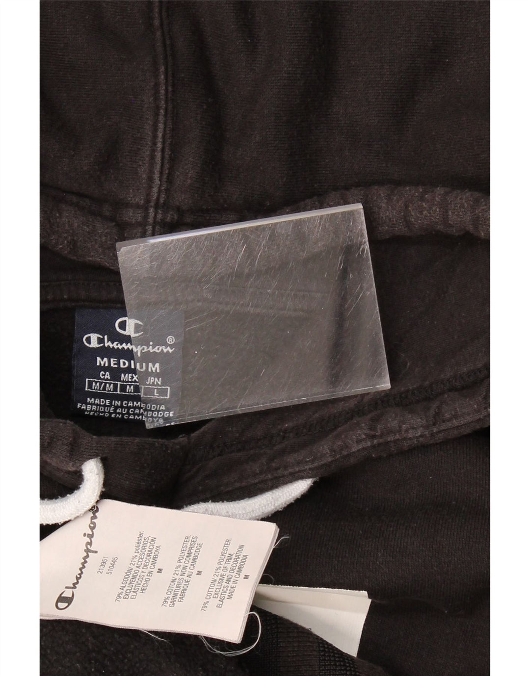 CHAMPION Mens Graphic Hoodie Jumper Medium Black Colourblock Cotton