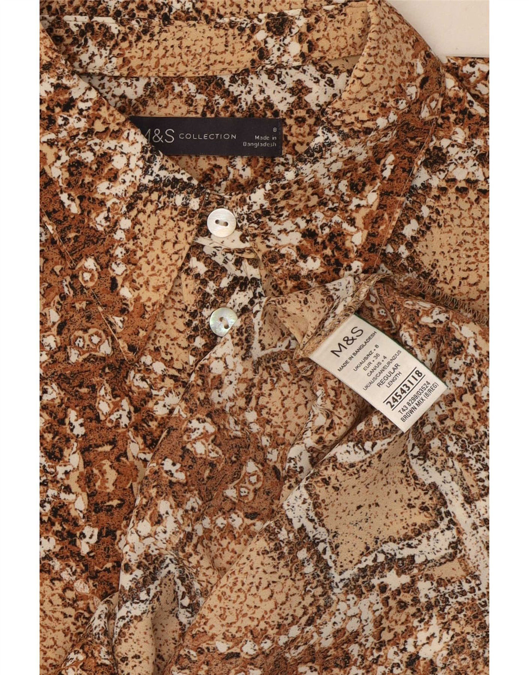 Camicetta da donna Marks & Spencer UK 8 Poliestere con stampa animalier marrone piccolo