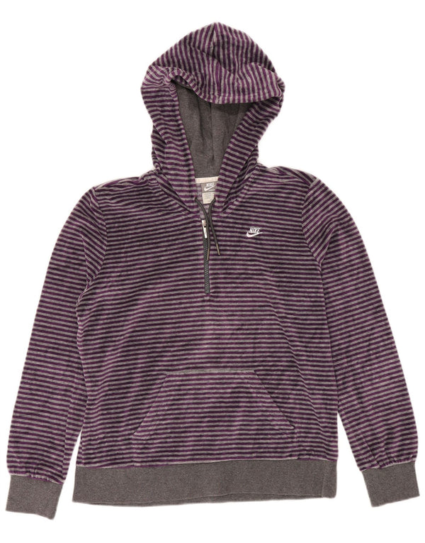 NIKE Womens Velour Zip Neck Hoodie Jumper UK 20/22 XL Purple Striped