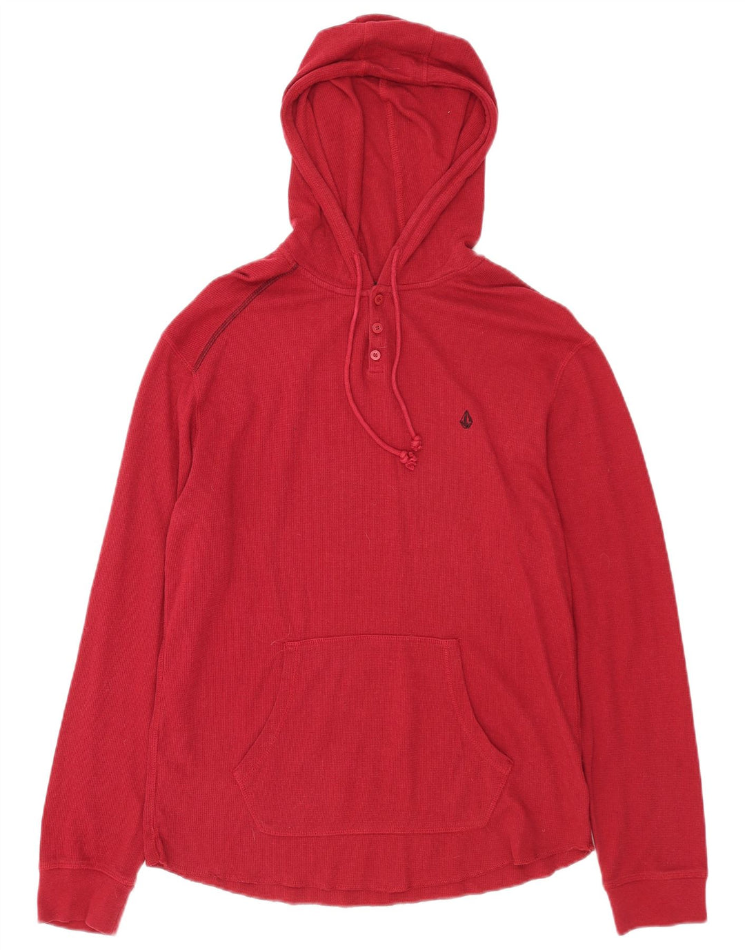Felpa con cappuccio da uomo Volcom con collo abbottonato, grande, in cotone rosso
