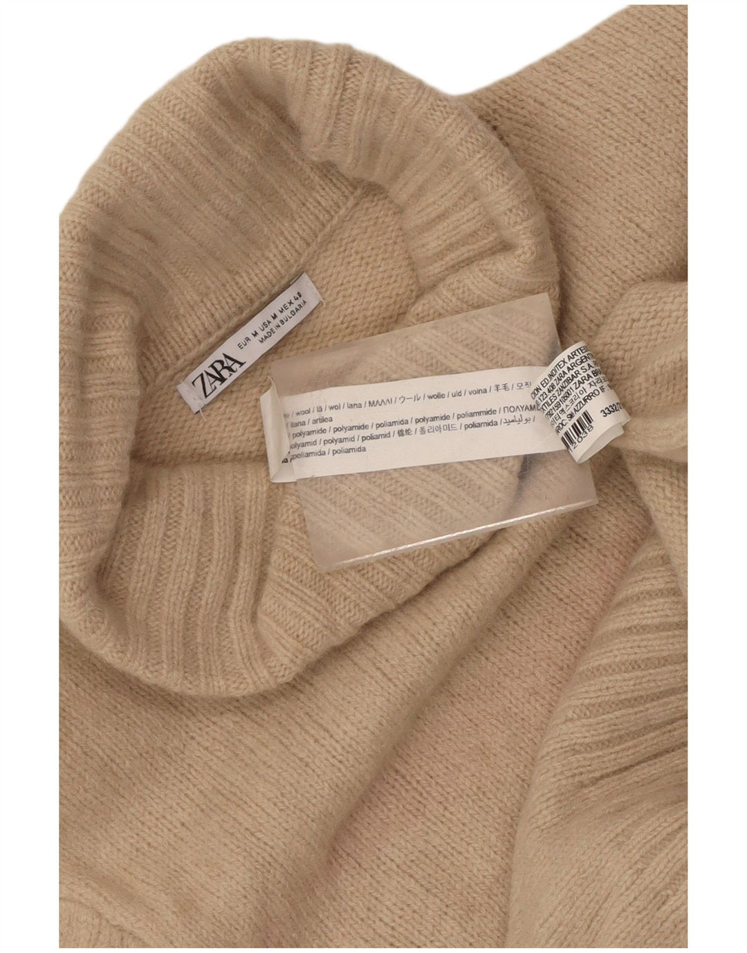Maglione maglione a collo alto da donna Zara UK 12 Lana beige medio
