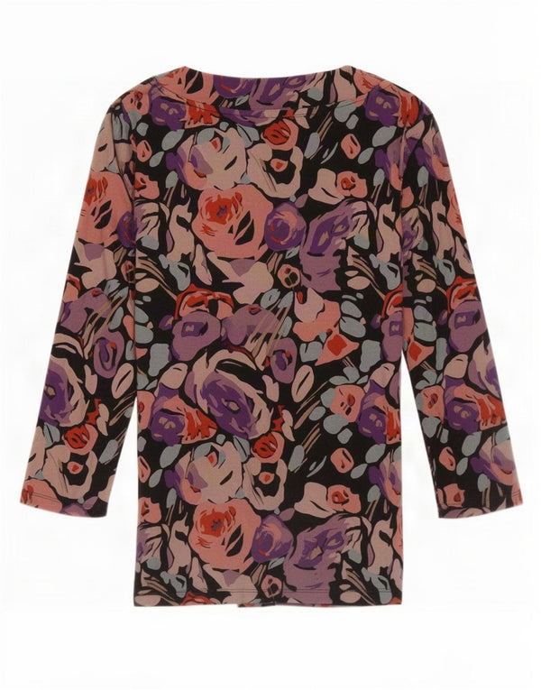 Top da donna Ralph Lauren manica 3/4 UK 10 piccola viscosa floreale multicolore