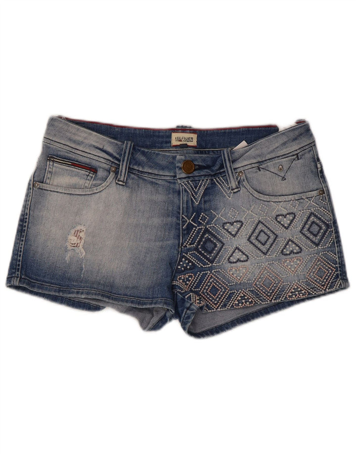 Pantaloni caldi denim da donna Tommy Hilfiger W28 cotone geometrico blu medio