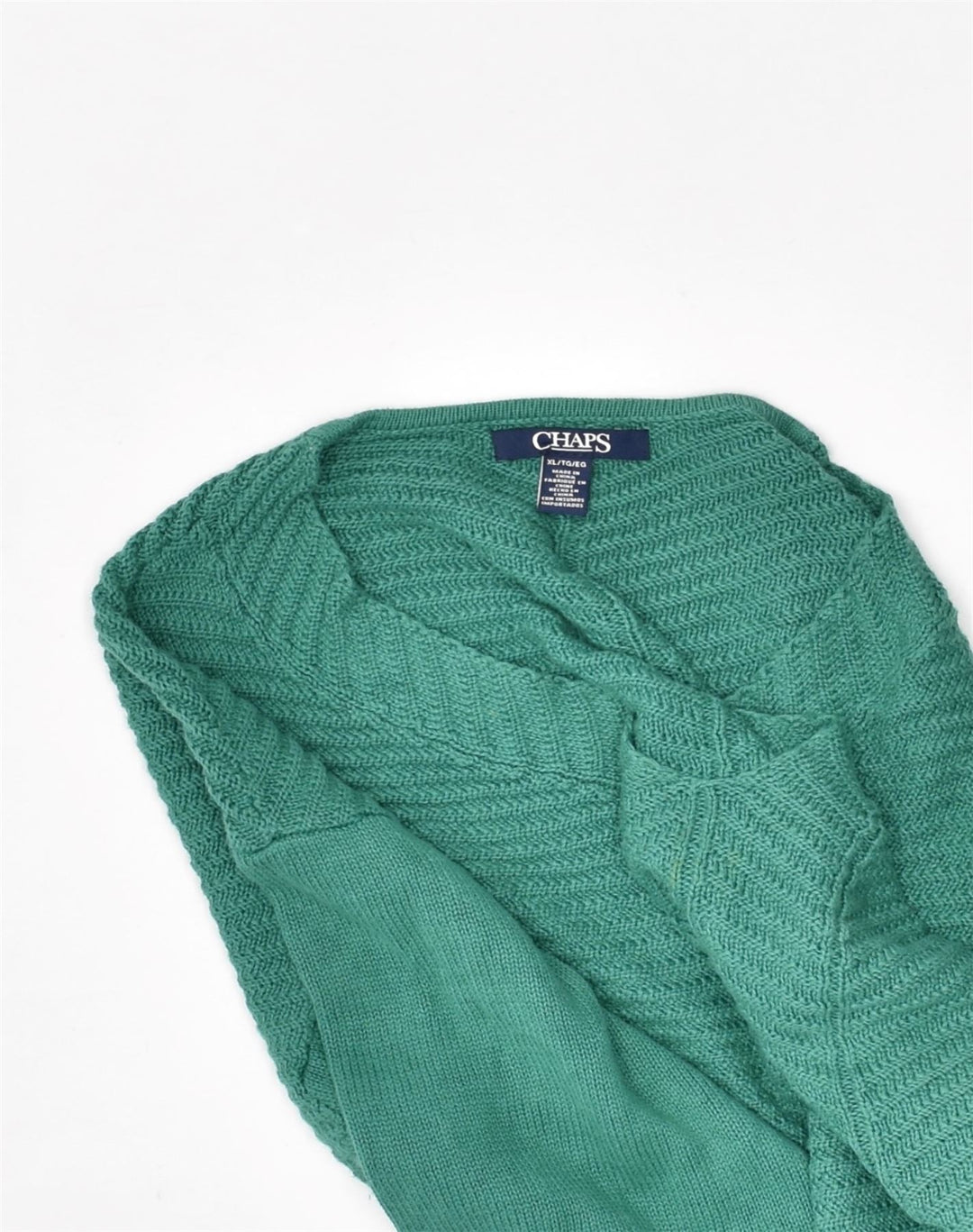 CHAPS Mens V-Neck Jumper Sweater XL Green Cotton | Vintage Chaps | Thrift | Second-Hand Chaps | Used Clothing | Messina Hembry 