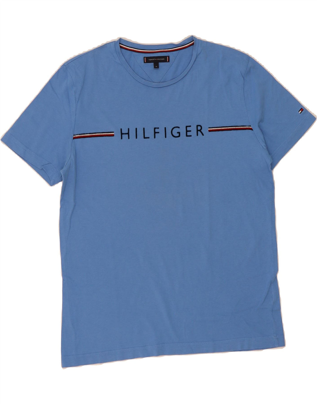 TOMMY HILFIGER Mens Graphic T-Shirt Top XL Blue Vintage Tommy Hilfiger and Second-Hand Tommy Hilfiger from Messina Hembry 