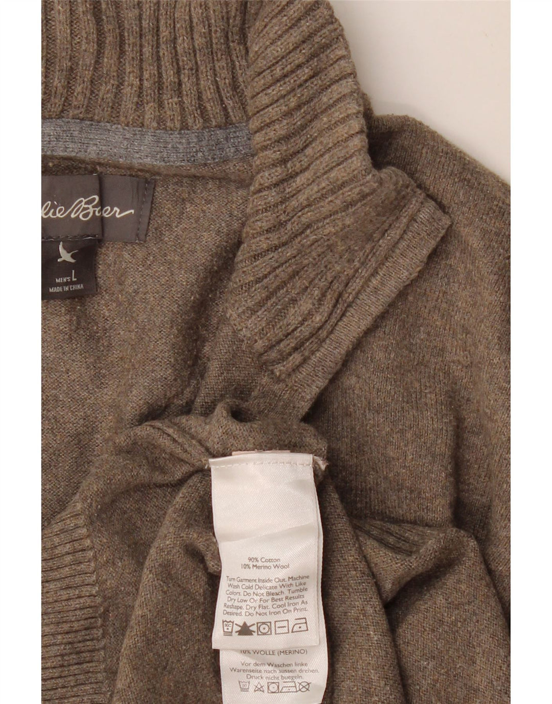 EDDIE BAUER Maglione da uomo con zip e collo grande in cotone marrone