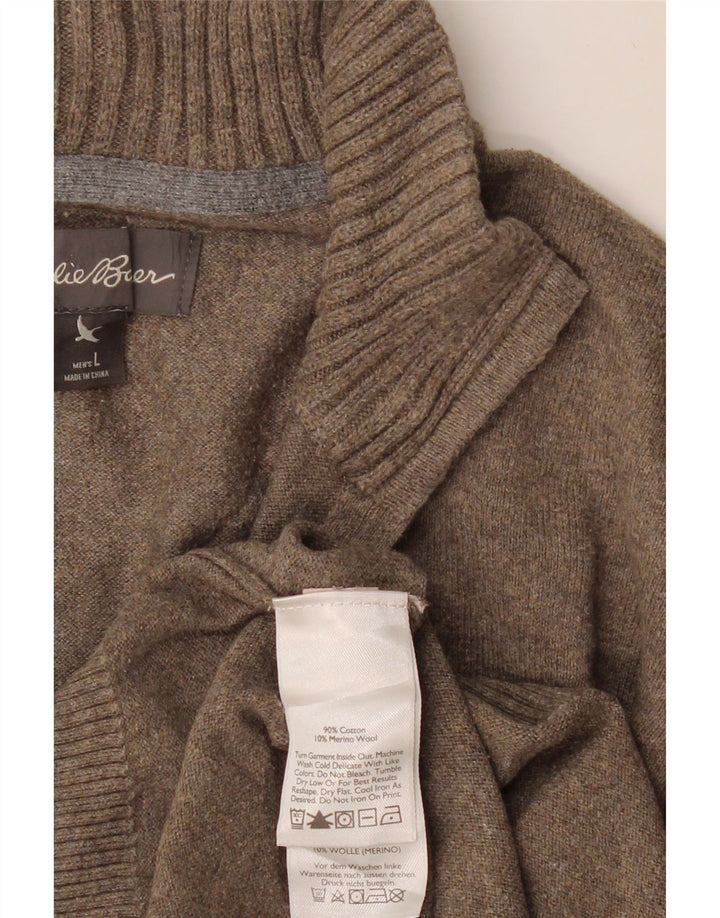 EDDIE BAUER Maglione da uomo con zip e collo grande in cotone marrone