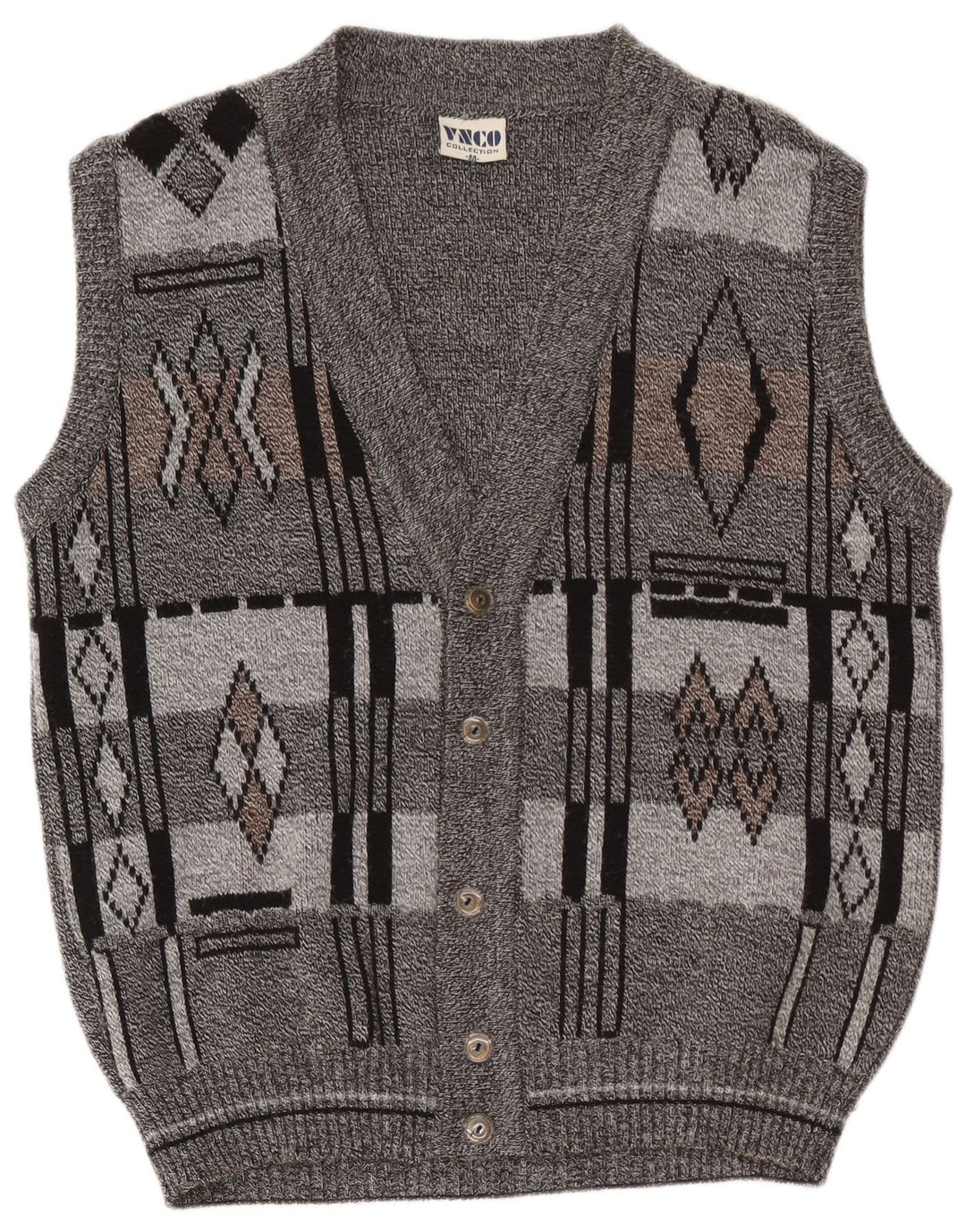 Maglione cardigan senza maniche vintage da uomo in acrilico geometrico grigio medio
