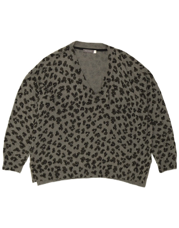 Maglione da donna con scollo a V MINT VELVET UK 18 XL Stampa animalier grigia