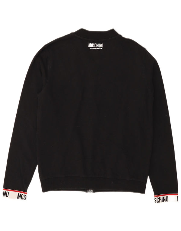 MOSCHINO Womens Graphic Tracksuit Top Jacket UK 12 Medium Black Cotton