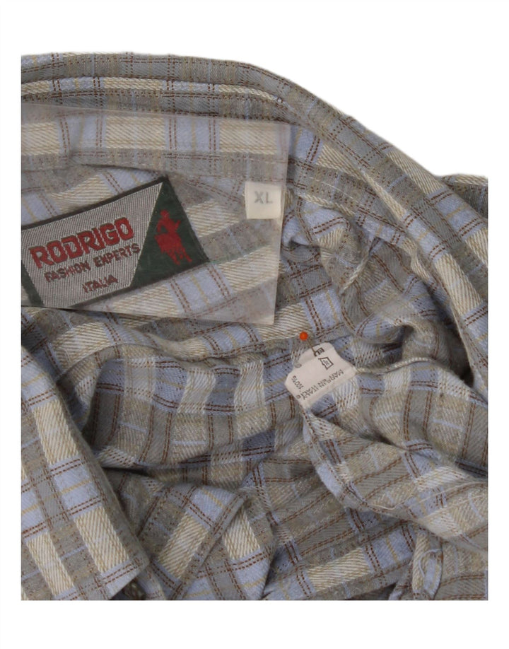 RODRIGO Mens Flannel Shirt XL Blue Check Cotton
