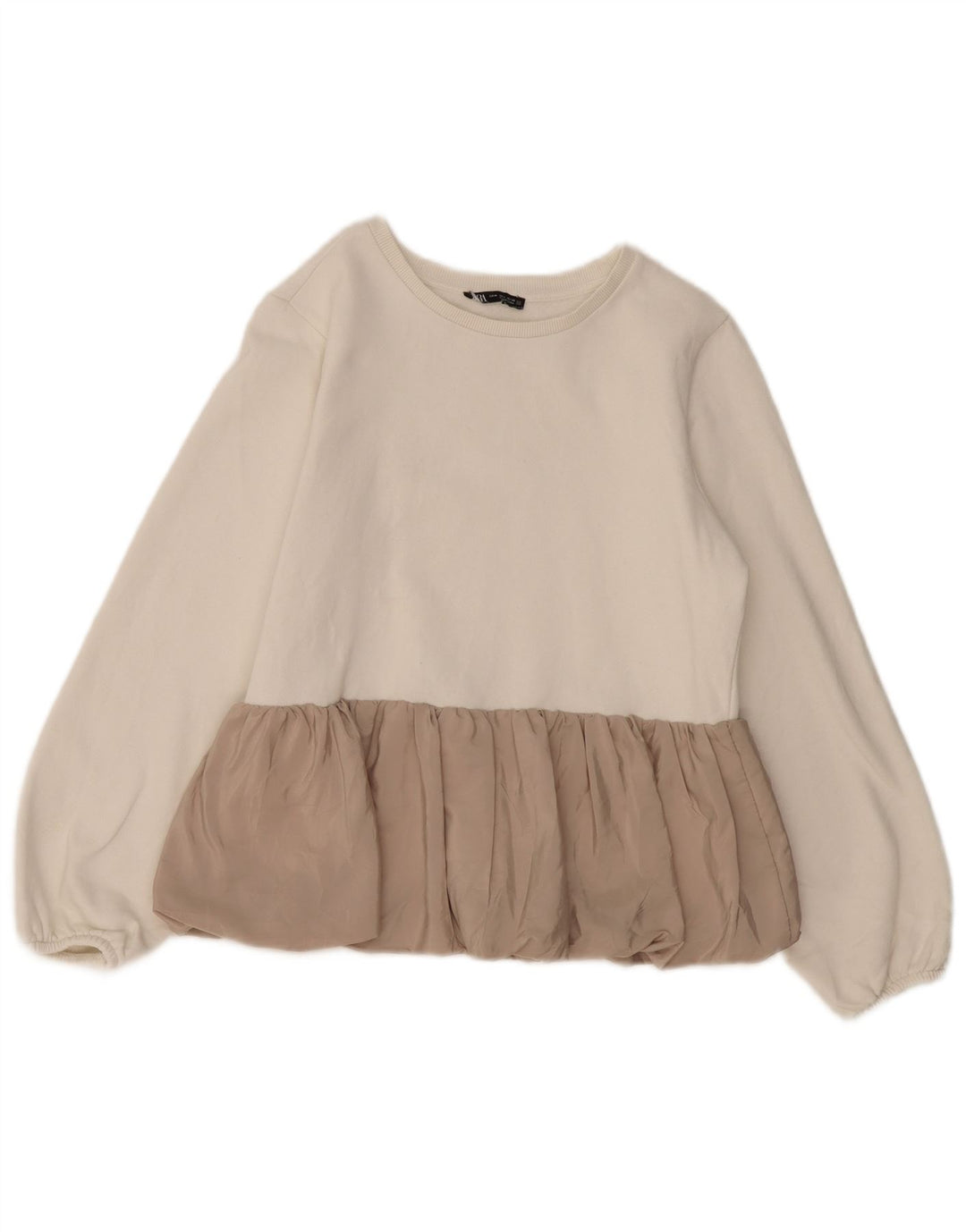 Felpa da Donna ZARA Maglione UK 12 Cotone a blocchi di colore bianco sporco medio