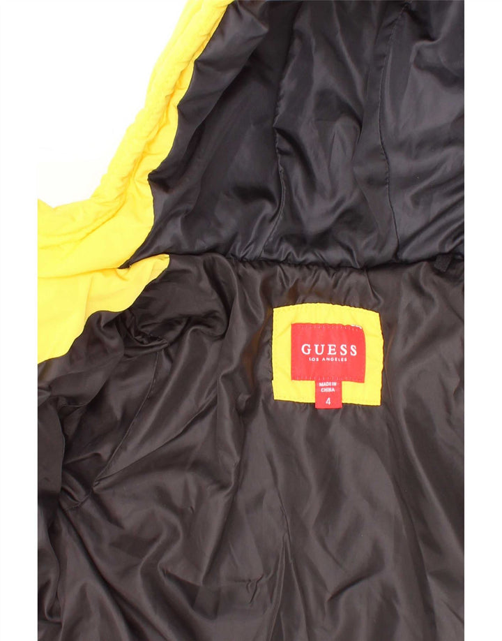 Giubbotto imbottito con cappuccio grafico da ragazzo Guess 3-4 anni in poliestere giallo