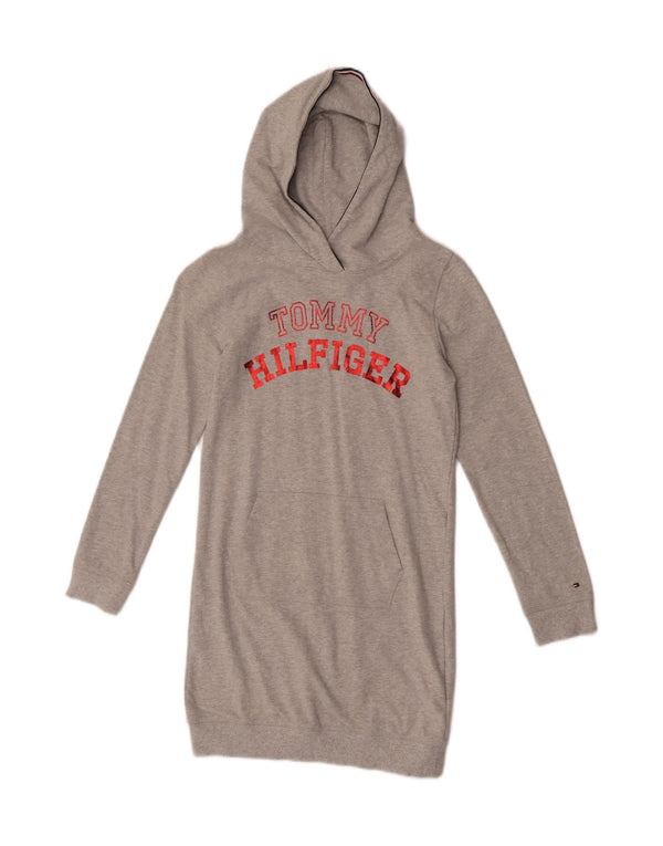 Abito maglione con cappuccio grafico per ragazze Tommy Hilfiger 13-14 anni in cotone grigio