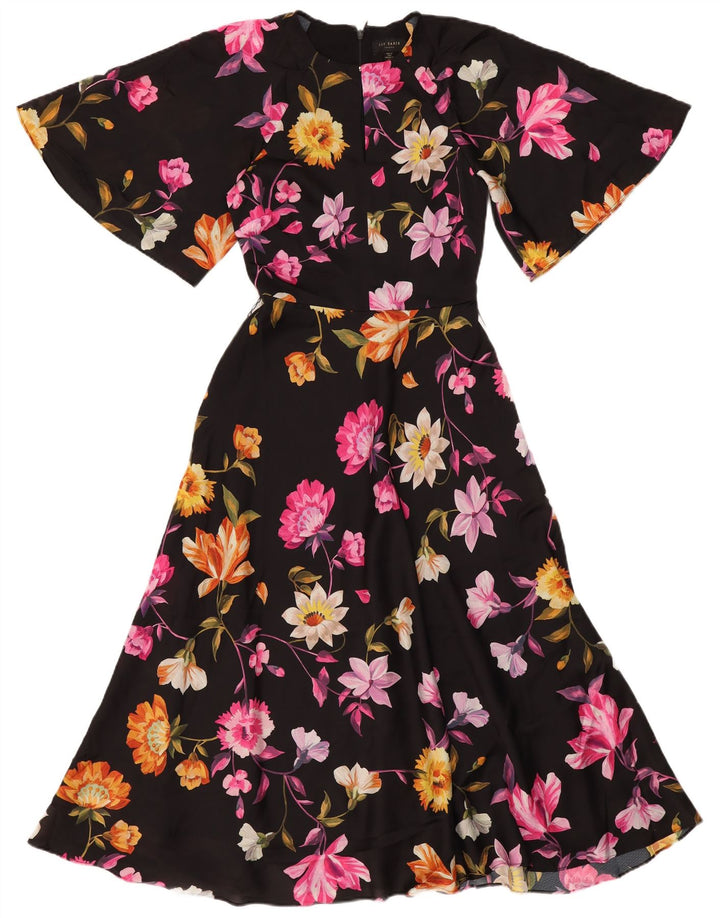Abito a trapezio da donna Ted Baker taglia 0 2XS poliestere floreale nero