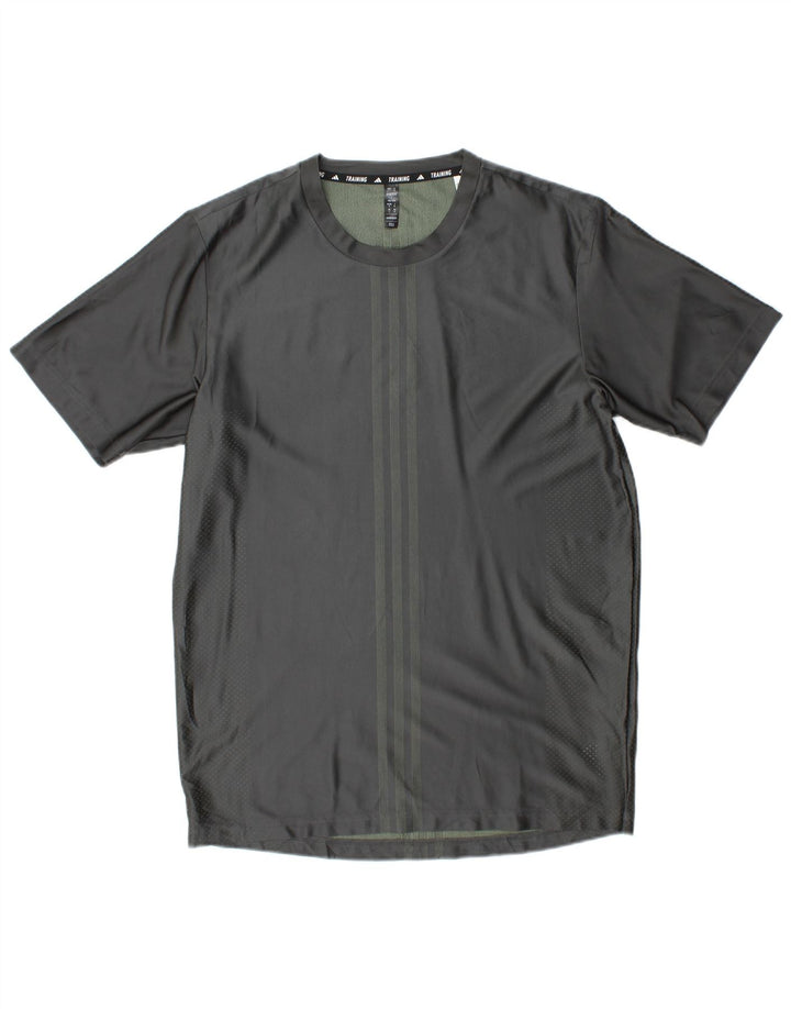 T-shirt Adidas Aeroready da uomo in poliestere a righe grigio medio