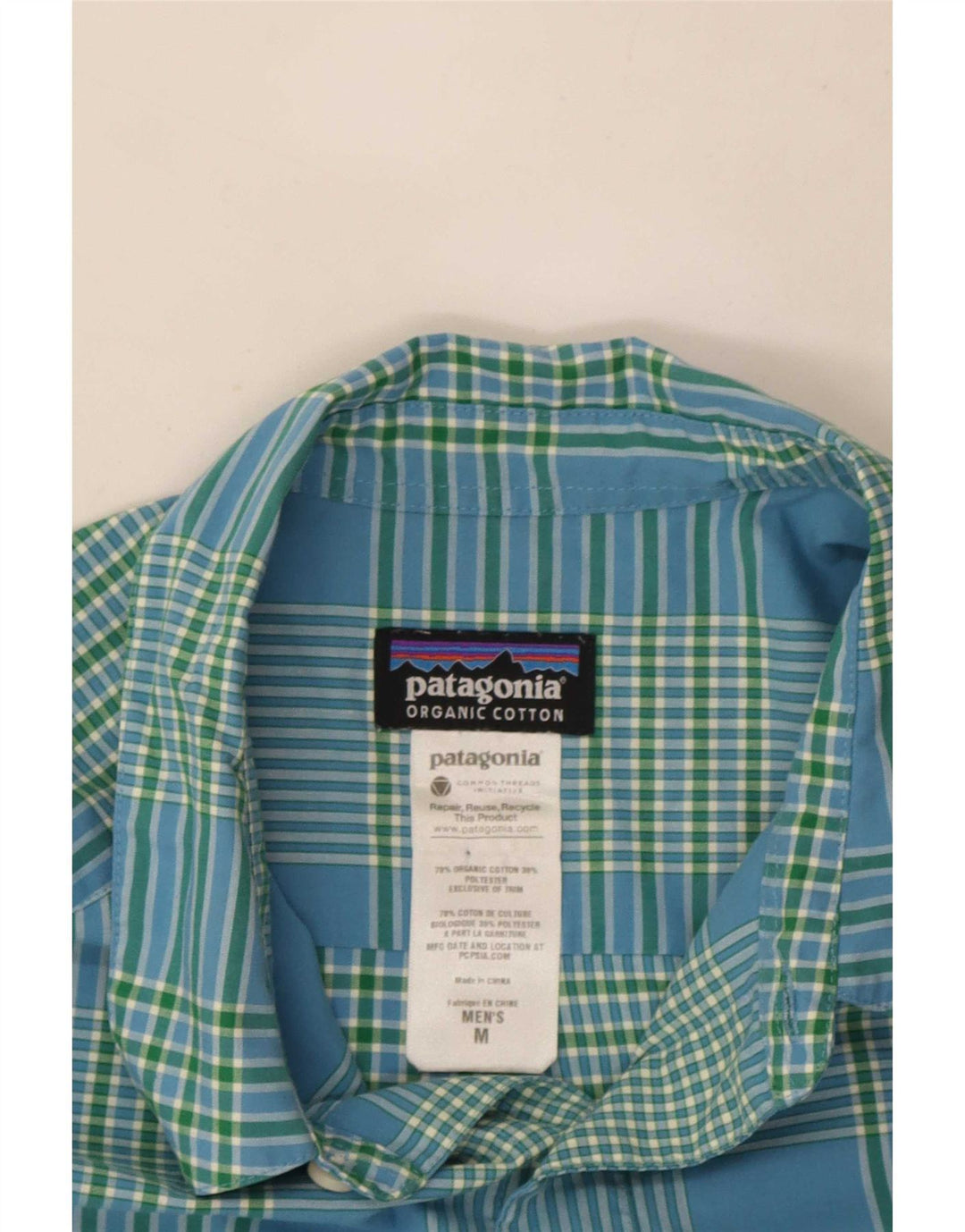Camicia a maniche corte da uomo Patagonia in cotone a quadri blu medio