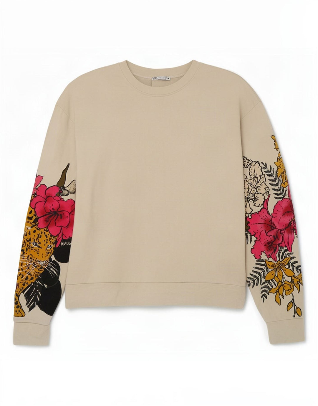 Felpa da donna Zara UK 14 Cotone floreale beige medio