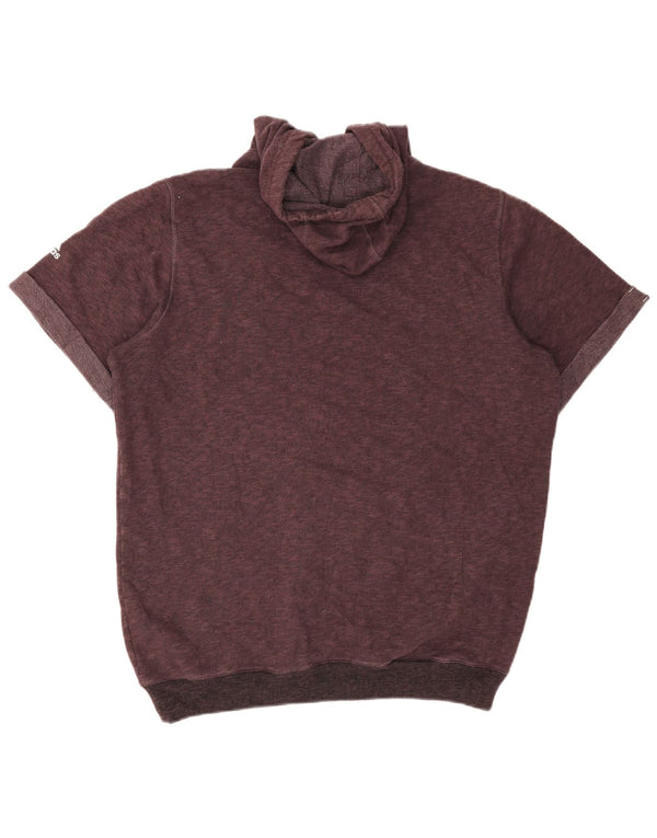 Felpa con cappuccio da uomo a maniche corte Adidas, grande, in cotone color block bordeaux