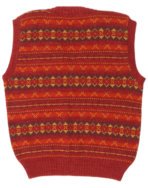 Canotta vintage da donna, canotta UK 14, colore rosso medio, Fair Isle