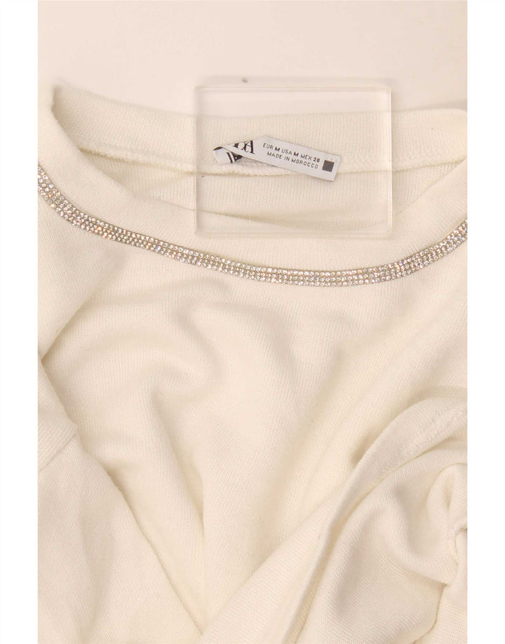 Top corto oversize da donna Zara a maniche lunghe UK 14 bianco medio