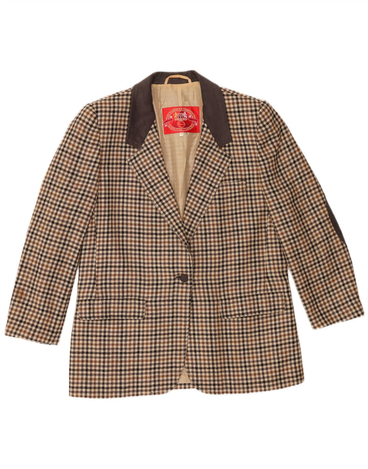 Giacca blazer vintage da donna a 1 bottone IT 46 grande lana a quadri marrone