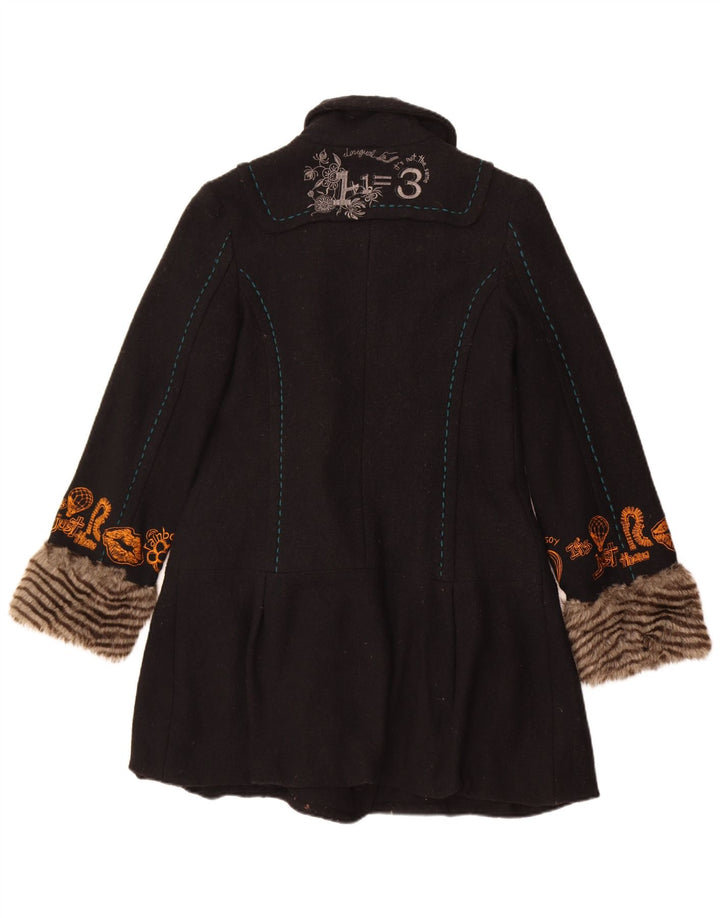 Desigual Cappotto doppiopetto grafico da donna EU 40 Medio Nero floreale