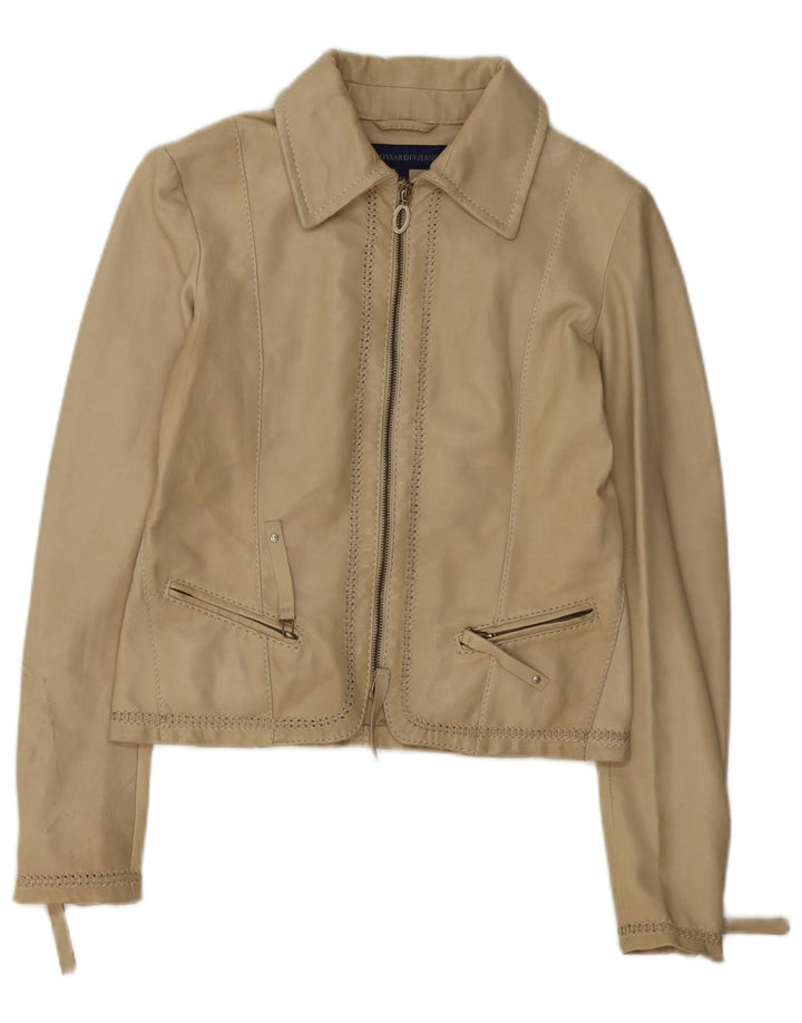 Giubbotto Donna in Pelle Crop TRUSSARDI JEANS IT 44 Pelle Beige Medio