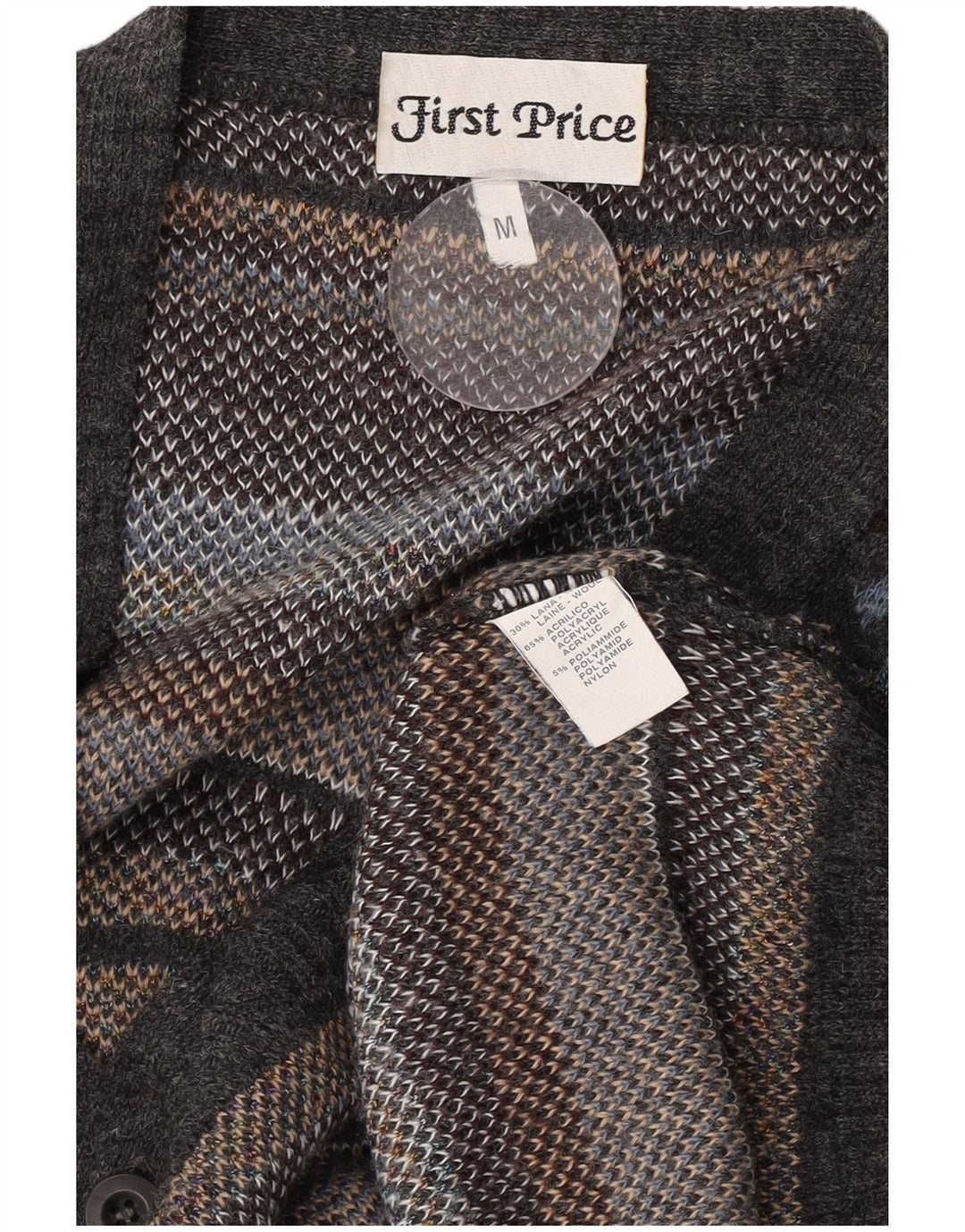 Maglione cardigan da uomo vintage in lana geometrica grigio medio