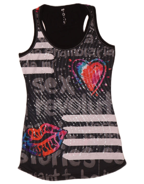 Desigual Gilet grafico da donna Top UK 6 XS Nero a righe