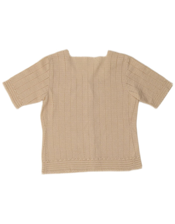 Maglione cardigan a maniche corte da donna vintage UK 10 piccolo beige