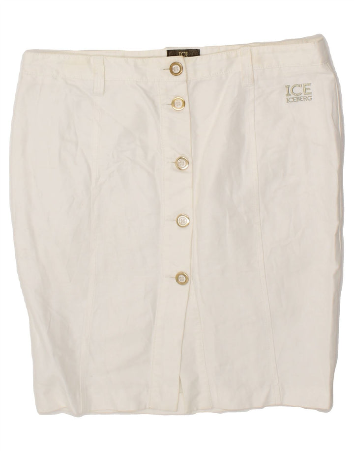 ICEBERG Womens Pencil Skirt W34 Large White Cotton Vintage Iceberg and Second-Hand Iceberg from Messina Hembry 